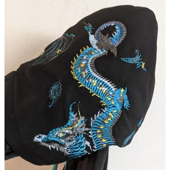 NWOT~Japanese Clothing Blue Dragon Embroidered Hoodie Size Large - Picture 7 of 11